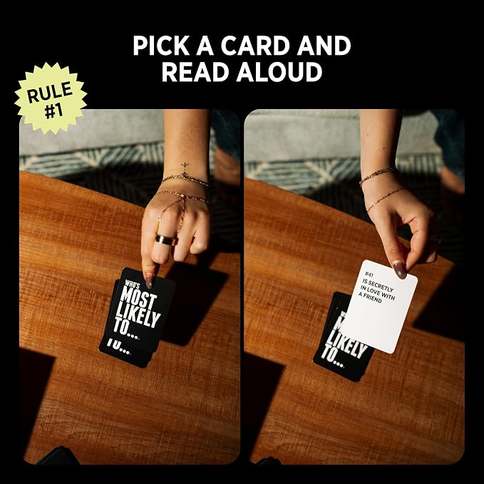 DSS Games Who’s Most Likely to… [Core Game with 100% NEW Cards | A Party Card Game for Adults, Teens, Girls Night, Groups, Bachelorettes, Game Night & More | Fun Game Gift Idea
