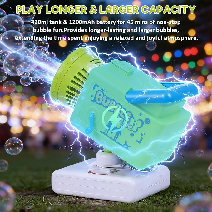 Upgraded Rechargeable Camera Bubble Machine, Bubble Maker for Kids with LED Light, Auto 360° Rotation, Large Bubbles, Type-C Charge, Outdoor Toys Gifts for Wedding, Birthday, Parties, Easter