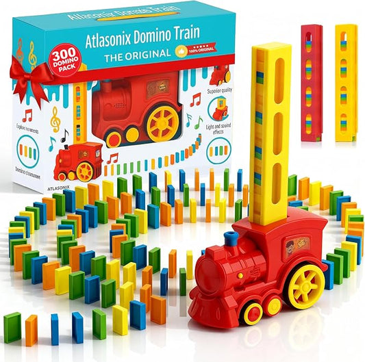 Atlasonix Domino Train | Domino Train for Kids | Dominos for Kids - Automatic Dominos Laying Toy Set Mega Pack (300, 220,160 Blocks) with Colorful Blocks - Montessori STEM Toy