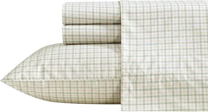 Nautica - King Size Sheets Set, Crisp & Tailored Coastal Bedding with a Smooth Cotton Percale, Bed Sheets with Matching Pillowcases & Fitted Sheet (Calm Seas Gingham Green)