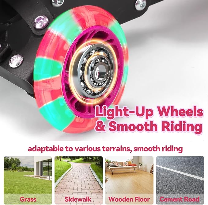 Scooter for Kids 3-12, Kid Scooters with Extra-Wide Deck, 165 lbs Capacity, 3 Wheel Kick Scooter with Lean to Steer, Height Adjustable Handlebar, Light Up Wheels for Stable Smooth Riding, Child Gift