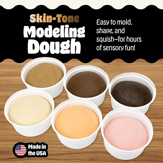 Hygloss Play Modeling Dough for Kids – Multicultural Skin Tones – Safe & Non-Toxic Sensory Dough for Arts & Crafts – Play Clay for Toddler Activities, Preschool Classroom Must-Haves (6 Tubs x 6oz.)