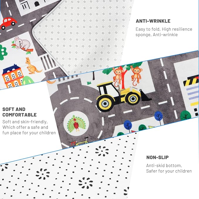 5x7ft Kids Town Road Play Rug - Car Playmat, Kids Rugs for Playroom Car Mat Town City Road Traffic Rugs, Extra Large Boys Kid Cars Track Play Rug (Style Five, 78.7X 59 INCH)