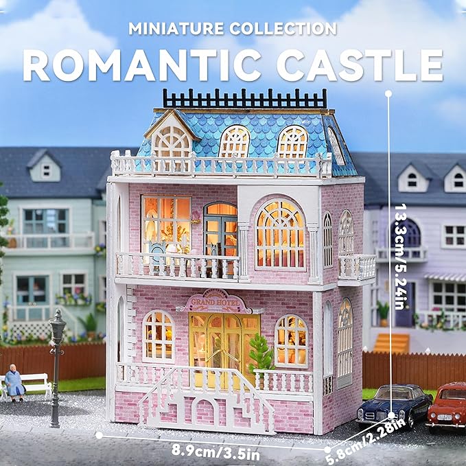 Flever Dollhouse Miniature DIY House Kit Creative Room with Furniture for Romantic Valentine's Gift (Romantic Castle)