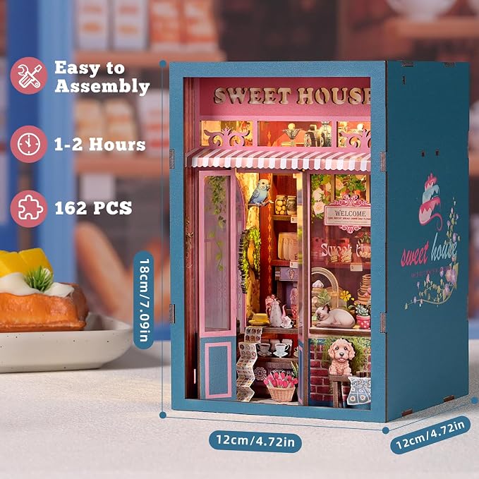 TOYQI Book Nook Kit, DIY Miniature Dollhouse Kit for Adults and Teens | Booknook Tiny House Kit Bookshelf Decoration 3D Wooden Puzzle Bookend