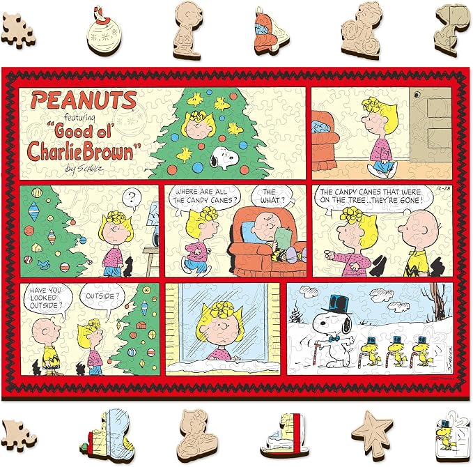 Peanuts Puzzles for Adults – Christmas Comic Charlie Brown Wooden Puzzles, 300 Pieces Snoopy Collection Jigsaw Puzzle, for Kids, 5MM Thick, Officially Licensed Merchandise, 15" x 10.5"