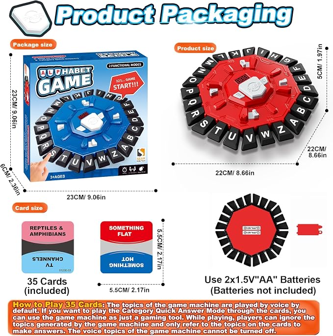 Word Game Family Board Games for Kids & Adults with 2 Modes,220 Topic Categories 24 Letters Pressing Games,Fun Fast-Paced Learning Game with English Pronunciation for Boys Girls Age 3+,35 Cards,Red