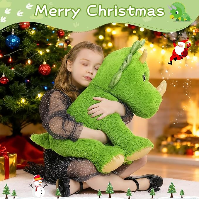 Muiteiur Triceratops Stuffed Animal, Giant Dinosaur Mommy Stuffed Animals with 3 Little Babies, Green Soft Plush Dinosaur Toy Gift for Kids 24.5 inch