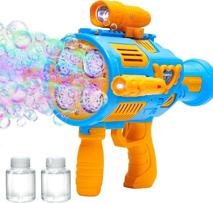 Bubble Machine Gun for Kids Toys,Bubble Gun with Upgraded 4 Fan Drives (Bulit-in 3 oz Bubble Solution) and Colorful Lights, Outdoor Birthday Party Festivel Gifts Wedding Toys