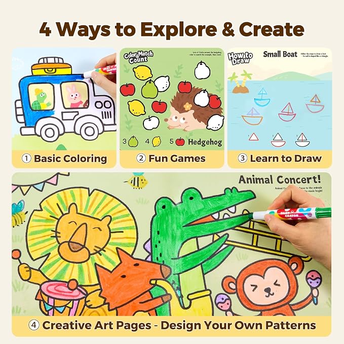 Jar Melo Animal & Vehicle Coloring Books for Toddlers Ages 2–4, 2 Pack Easy Activity Set for Learning, Includes Colorful Backgrounds, Stickers & Reward Certificate