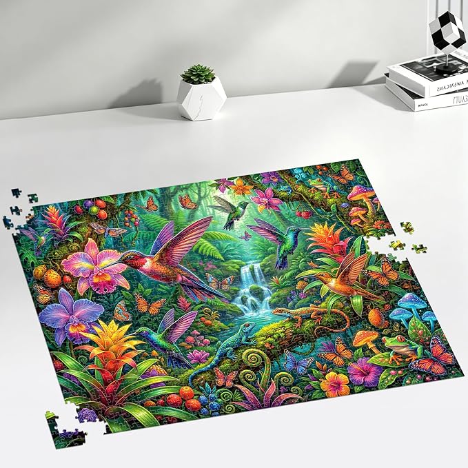1000 Piece Puzzle for Adults, Hummingbird Garden Jigsaw Puzzles for Adults 1000 Pieces, Fun Challenging Family Puzzle with Letters on Back, Birds Flower Family Game Night Gift Puzzles for Adults