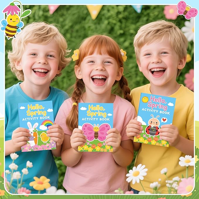 Spring Activity Books for Kids - 24Pcs Hello Spring Mini Games Coloring Book Set Bulk Insect Floral Mazes Word Search Word Scramble Games for Valentine Spring Easter Holiday Party Goodie Bag Stuffers