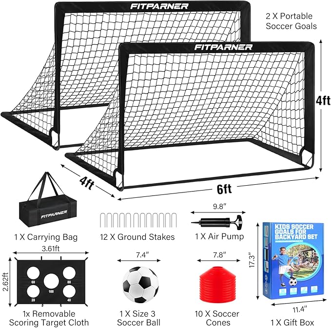 Soccer Goal,Backyard Soccer Goals for Kids 2 Pack,4x3/6x4 FT Portable Toddler Soccer Nets with Target,Ball & Cones,Soccer Training Equipment for Kids Youth Outdoor Games,Sports,Play
