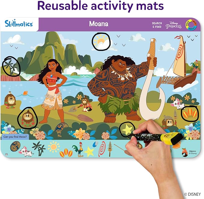 Skillmatics Search and Find Disney Princess Educational Game - Reusable Preschool Learning Activity, Perfect for Toddlers & Kids, Screen-Free Fun, Art & Crafts, Gifts for Boys & Girls Ages 3, 4, 5, 6