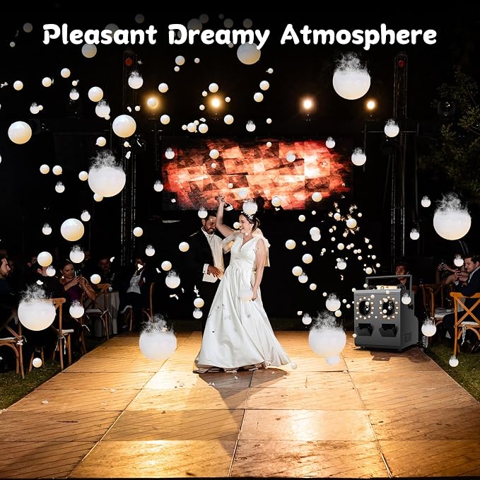 1500W Fog Bubble Machine with 24 RGBW LEDs, DMX512 & Wireless Remote, Dual 5L Tank, Timer — Professional Smoke Filled Bubble Blower for Wedding Halloween DJ Stage Party Indoor Outdoor