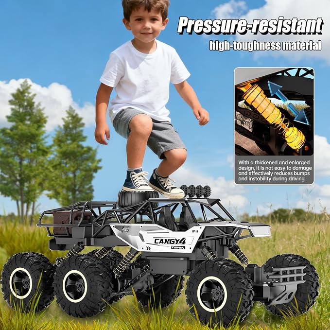 Jiakora RC Cars, Remote Control Monster Truck - Rock Crawler RC Truck with 2 Rechargeable Batteries, Metal Body, Large Size & LED Headlights, Boy Toys for Kids Ages 4-7 8-12 Birthday Gifts