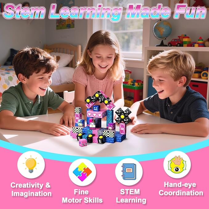 Magnetic Blocks Building Toys for Kids, 48 PCS Magnetic Blocks for Kids Ages 4-8, Magnetic Cubes, STEM Sensory Toys for Boys & Girls, Birthday Gifts for Kid Ages 3+