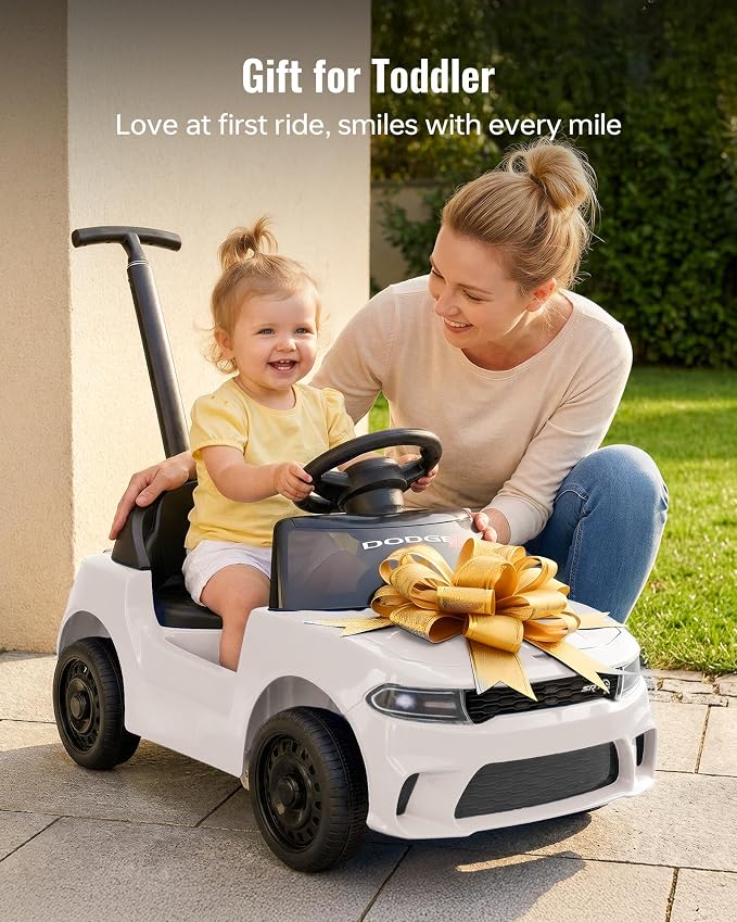 Licensed Dodge Ride on Push Car for Toddlers 1-3 Years with Handle & Music