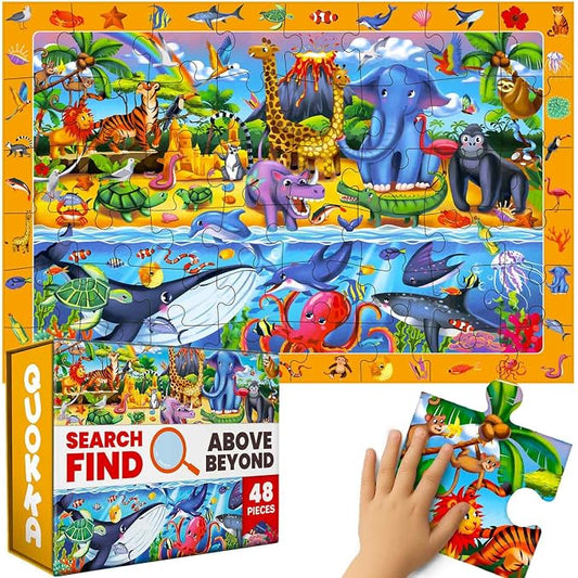 QUOKKA Giant Floor Puzzles for Kids Ages 4-6 – 2x3 Ft Search and Find Jumbo Jigsaw Puzzles for Kids Ages 3-5 – 48 Above and Beyond Africa Animals Scene for 4-8 yo – Toy with Gift Box for Toddlers