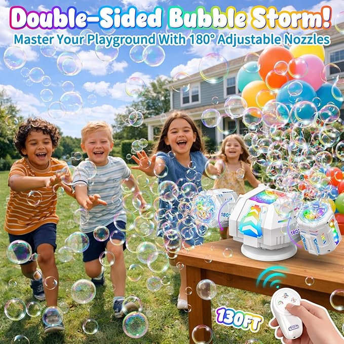 2026 RC Bubble Machine, 30000+ Big Bubbles Automatic Bubble Maker, Rechargeable Bubble Blower with 360° Rotation, 9 Lights & 2 Speeds, Outdoor Bubble Toys Gifts for Kids, Weddings, Birthday Parties