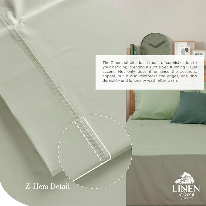 Linen Home 2-Pack King Sheet Set, 100% Cotton Percale Bedding, 8-Piece Value Bundle, Deep Pocket Cooling Bed Sheets for Hot Sleepers, Breathable & Crisp Hotel Quality, Long-Staple Cotton, Sage