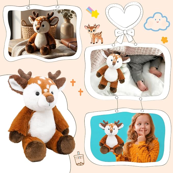 Stuffed Animal Plush Toy Soft Plushie Cuddly Deer Cute Plush Toy for Kids Toddlers Boys Girls Birthday Christmas Nursery Decor Party Favors