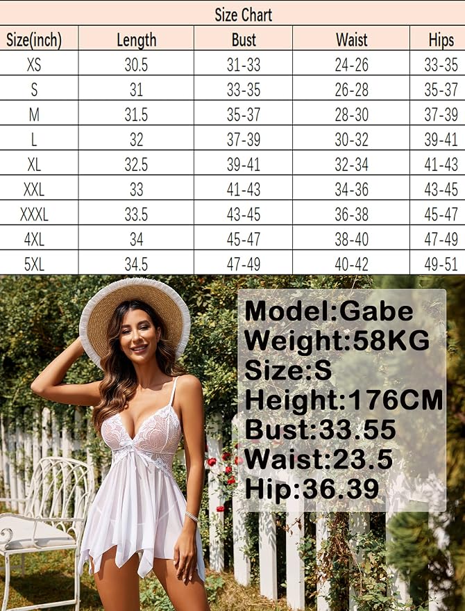 Avidlove Lingerie for Women Lace Babydoll Sleepwear Boudoir Outfits Plus Size Langeray XS-5XL