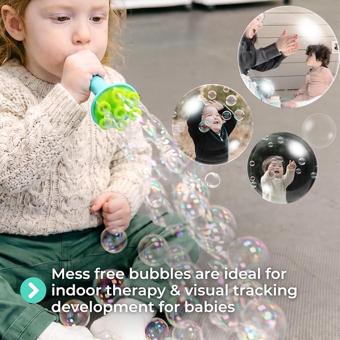 Innobaby Spike Bubble Blower with Mess Free Botanical Bubbles and Dipping Tray - Magic Wand Blows Oodles of Bubbles Without The Mess - Recommended for Speech, Visual & Motor Development - Color: Aqua