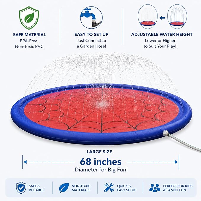 Splash Pad for Kids & Dogs, Upgrade Non-Slip Thicken Backyard Sprinkler Water Pad, Toddler Sprinkler Pool, Summer Outdoor Water Toys