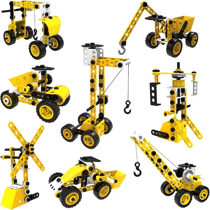 STEM Toys Kids Building Toys – 100 Piece 8-in-1 DIY Learning Construction Toy Set, Educational Kids Building Toys for Boys and Girls Mechanical Engineering Gifts Sets for Ages 5 6 7 8 9 + Years Old