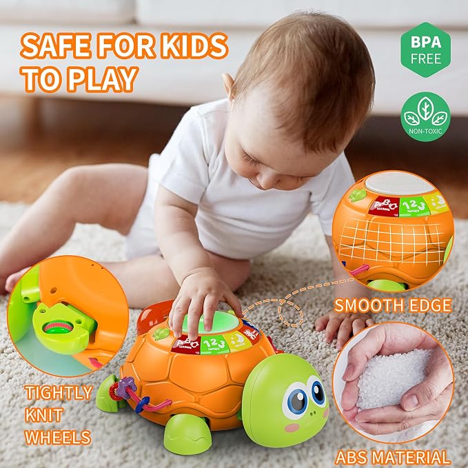 Letapapa Baby Toys 6 to 12 Months, Musical Turtle Baby Toys for 12-18 Months, Crawling Toy with Light & Sound, Educational Toy Birthday Gift for Baby Infant 3-6 7 8 9 10 Months 1 Year Old Toddlers