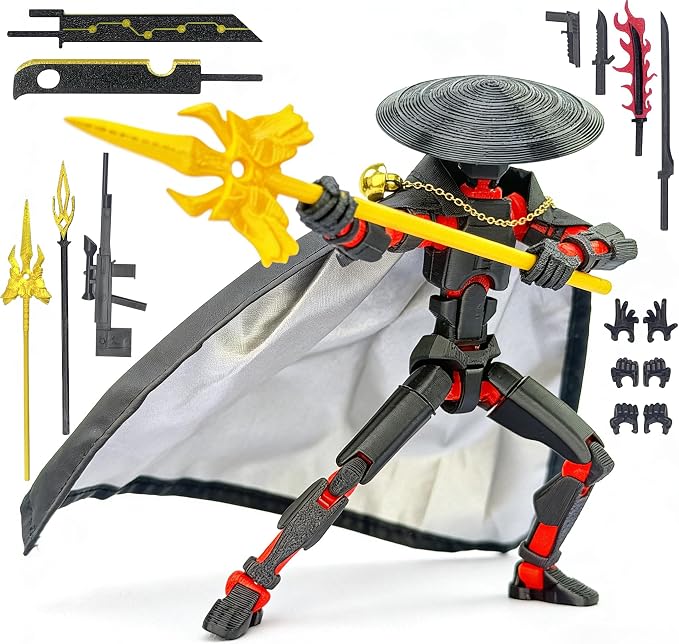 T13 Assembly Completed Action Figures,T-13 Action Figure, Robo 13 3D Printed Action Figure - The Ultimate Hero for Action-Packed Playtime,5.2 Inch, Black Red