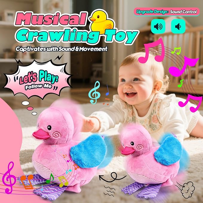 Esjay Baby Toys 6-12 18 Months, Crawling Musical Duck Plush Tummy Time Toy, Dancing Bouncing Recording Walking Sensory Toys for 6 Month+ Old Infants, Gifts for 1 2 3 Year Old Girls Toddlers