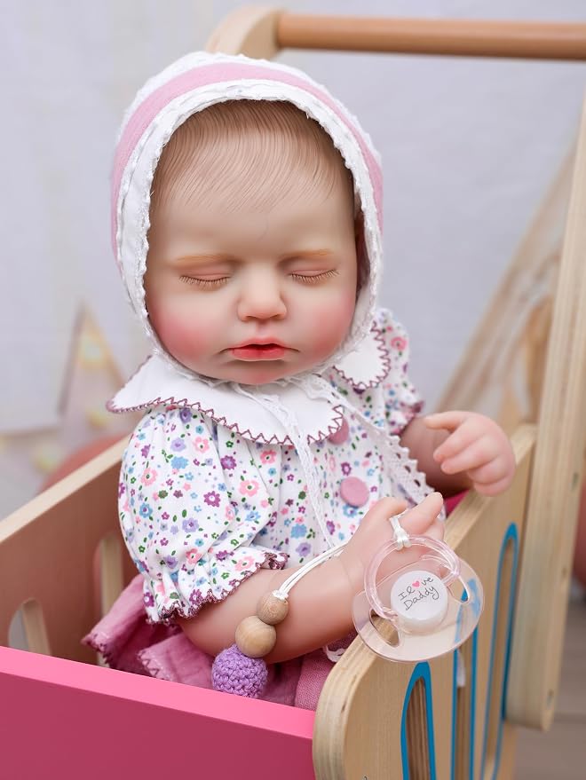 Reborn Baby Dolls – 20 Inch Real Baby Dolls that Look Real, Full Body Vinyl Girl Doll in Purple Romper with Bow & Bonnet, Lifelike Newborn with Accessories, Gift for Girls Ages 3+