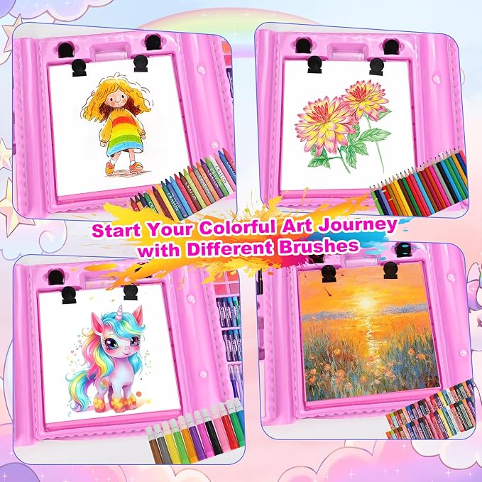 Goldge Kids Art Set, 230 PCS+ Art Supplies for Kids with Double-Sided Easel, Coloring Kit for Kids with Crayons, Colored Pencils, Markers, Watercolor Paints, Drawing Kit Gifts for Girls Boys