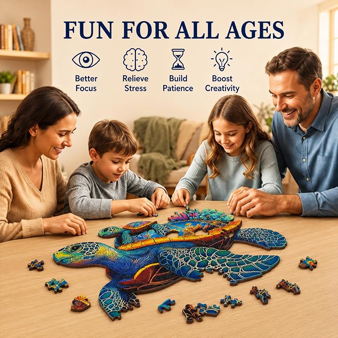 Wooden Jigsaw Puzzles for Adults Teens Kids, Parent & Baby Sea Turtle Wood Puzzle, Wooden Puzzles for Adults, Unique Animal Shaped Puzzle, Fun Challenging Family Games, 100pcs 8.5" x 7.1"