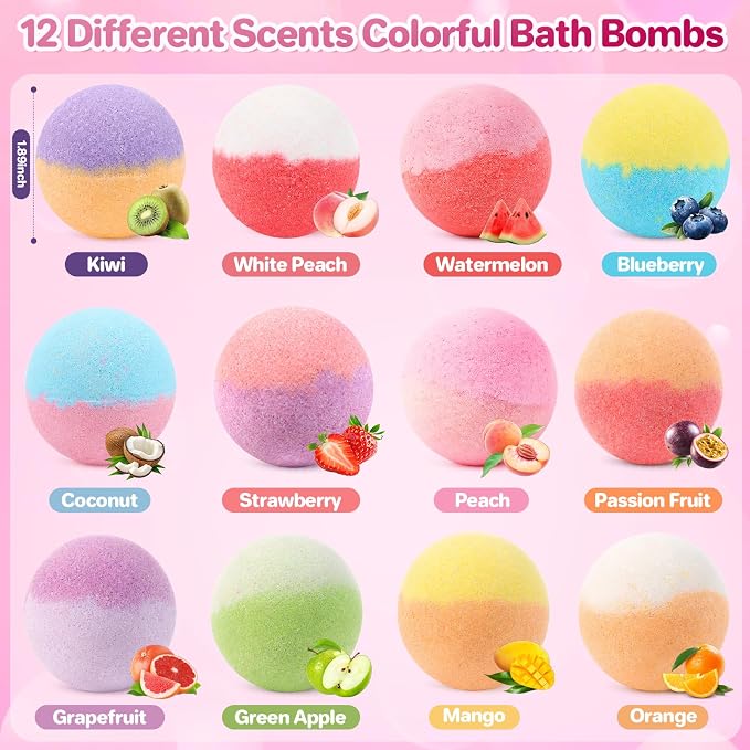 Bath Bombs for Kids with Surprise Inside, 24 Pack Kids Bath Bombs with Toys Inside Gift Set, Kid Bubble Bath Fizzy for Girls Boys with Bath Toys (Pink Edition)