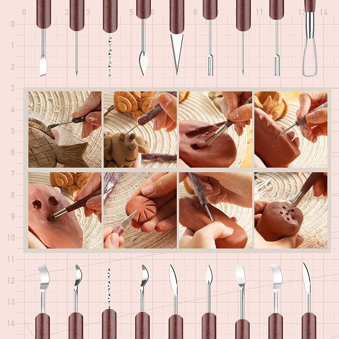 11PCS Clay Sculpting Tools Kit, Polymer Clay Tools for Pottery, Double-Head Ceramics Tool for Carving, Air Dry Clay, Pottery Kiln, Pottery Wheel, Shaping, Molding, Modeling, Adults, Students, Supplies