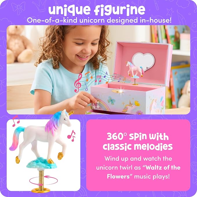 Giggle & Honey® Musical Unicorn Jewelry Box for Girls | Music Boxes for Little Girls | Toddler Jewelry Box for 4 Year Old Kids | Toys for Toddlers | Birthday Gifts for Kids 5, 6, 7, 8, 9 Years