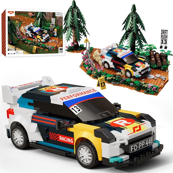 Car Building Set, Off-Road Racing Cars Buildings Blocks Sets for Adults Kids, Miniature Vehicle Model w/ Forest Scene Modular Car Building Kit Toys Gift for Birthday Holidays,Drift Rush 1049PCS