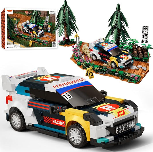 Car Building Set, Off-Road Racing Cars Buildings Blocks Sets for Adults Kids, Miniature Vehicle Model w/ Forest Scene Modular Car Building Kit Toys Gift for Birthday Holidays,Drift Rush 1049PCS