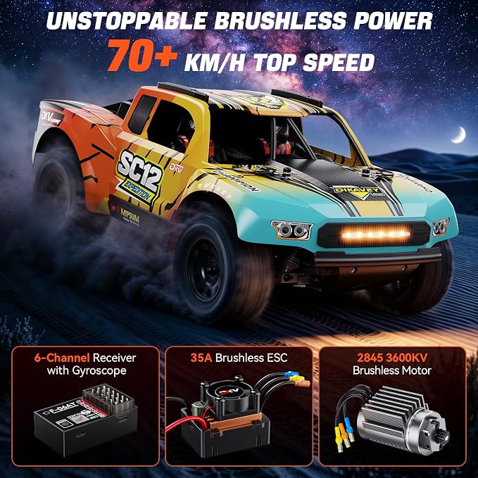Brushless Fast RC Cars for Adults, High-Speed Remote Control Car (Orange, 1/12)