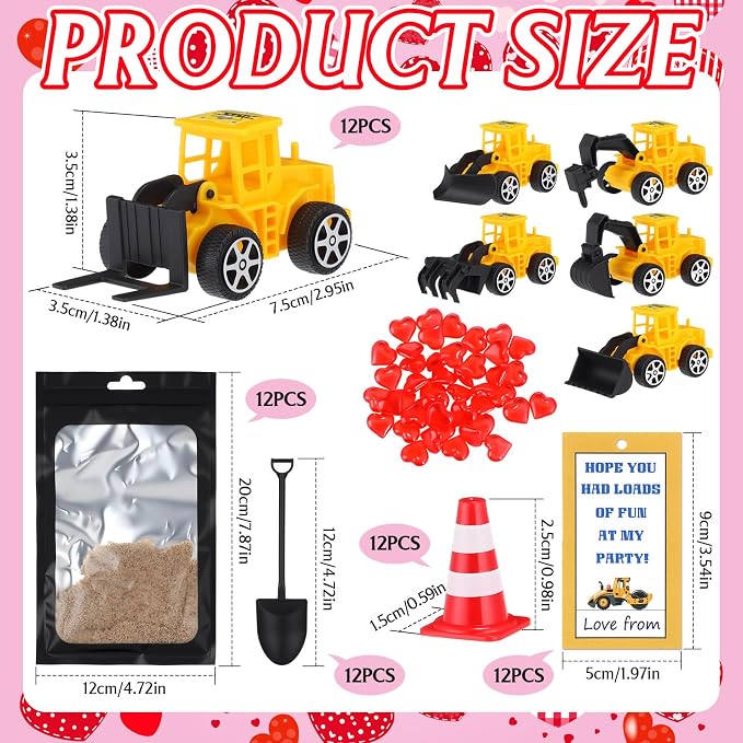 Jenaai 12 Set Construction Party Favors Truck Vehicle Set with Sand Greeting Cards Mini Cars Truck Tractor Forklift for Back to School Gifts Birthday Party Supplies Rewards Goodie Bag Stuffer