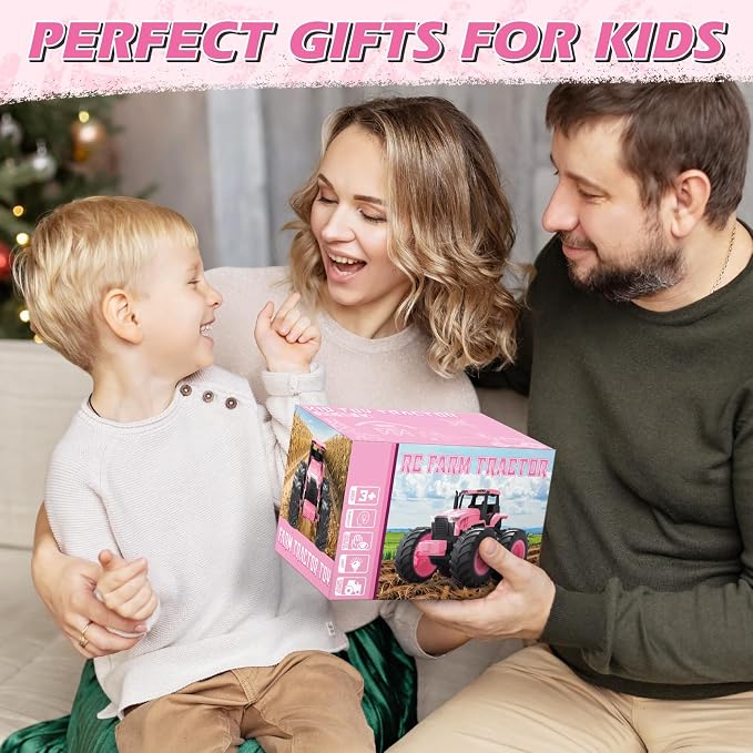 Remote Control Tractor Toys, Light Up Farm Monster Trucks Toy for Boys & Girls 3, 4, 5, 6, 7 Year Old, 2.4 Ghz RC Tractor Toys, Ideal Christmas, Birthday Gifts for Kids
