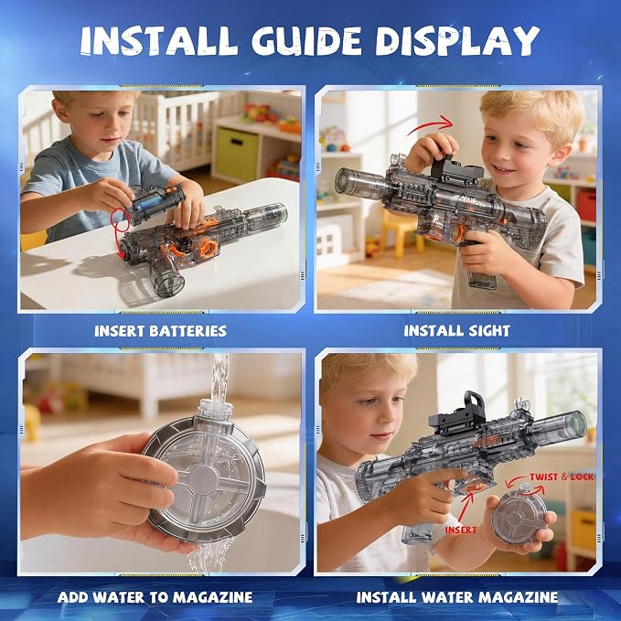 2 Pack Water Gun for Kids, Squirt Guns for Kids with LED Light & 25 FT Shooting Range, Large Capacity No Leak Water Gun, Summer Swimming Pool Beach Outdoor Water Fighting Parties Toys