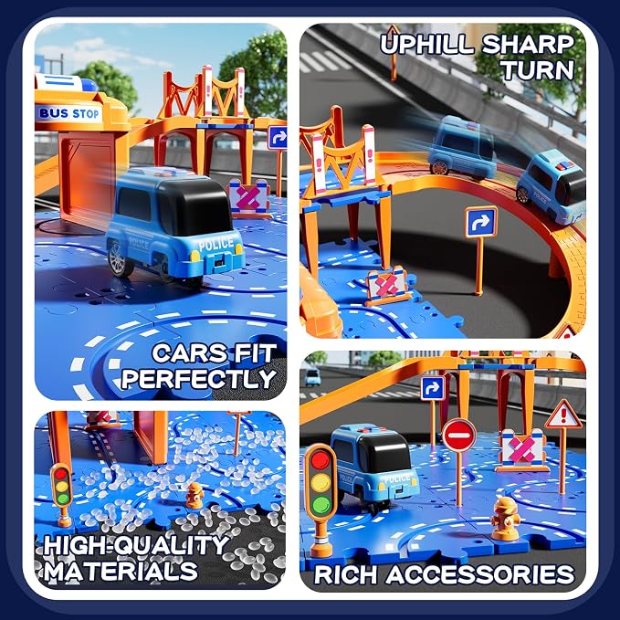 NIPLOOOW Puzzle Race Car Track Set for Kids 3-5, Floor Puzzle Track Car Set, Toddler Toys for 3 4 5 6 Years Old Boys, Toys Gift for Kids Boys Girls Age 3 4 5 6 7 8 Years Old