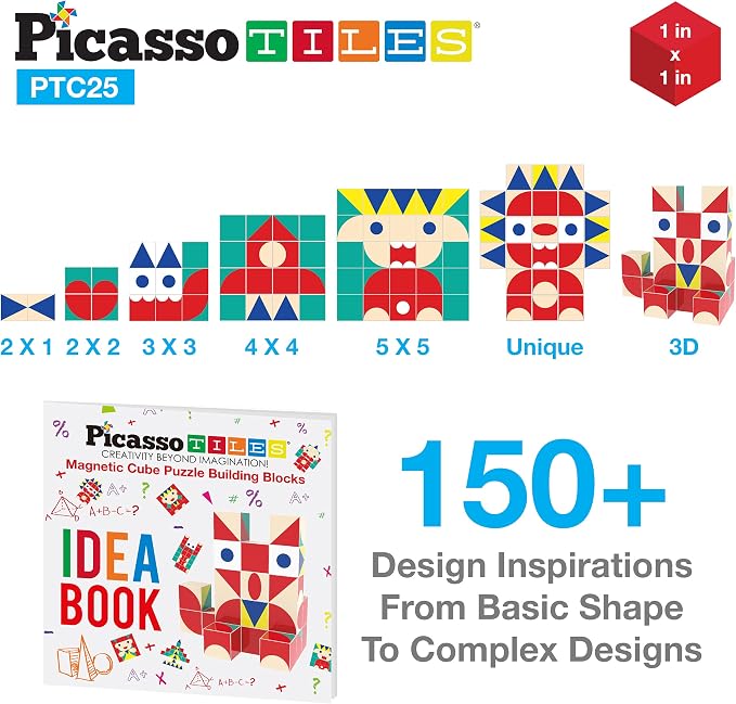 PicassoTiles Infinite Magnetic Puzzle Magic Cube Easy-Connect Brain Teaser Toy Set Magnet Pattern Block Matching Toys Free Ideabook 150+ Inspirations STEM Learning Kids Boys&Girls Age3+ PTC25