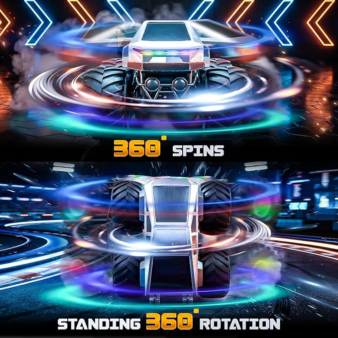 BEZGAR Cyber Truck Toy - 2.4GHz 1:20 4WD Remote Control Car for Boys 8-12 with Colorful Lights, 360° Rotation - RC Car Toy for Boys Girls Age 6, 7, 8, 9, 10 Years Old, Birthday Gifts(Silver)