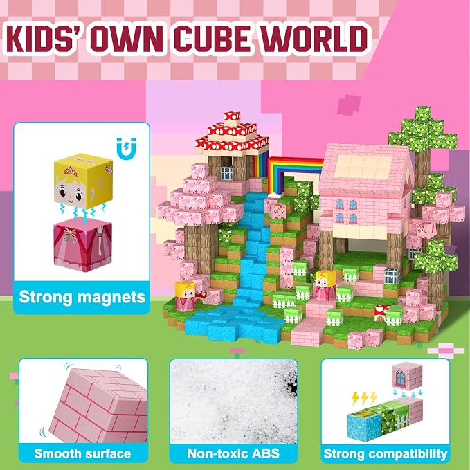 Uucoco 100PCS Magnetic Blocks - Princess Castle Building Toys Montessori Sensory Toys Birthday GIFS for Girls 3 4 5 6 7 8 9 10+ Years Old, Creative Magnets Games for Toddler Kids