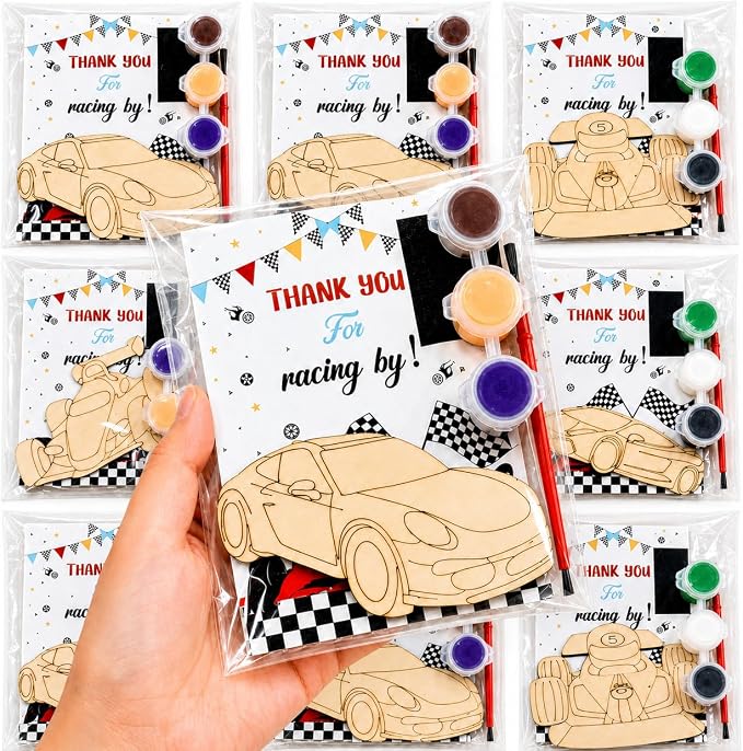 Bafeil 24 Set Race Car Party Favors - Painting Craft Kits with Thank You Cards for Boys Girls Toddler, Racing Cars Themed Birthday Party Decorations for One Two Fast Party Favors Goodie Bag Stuffers